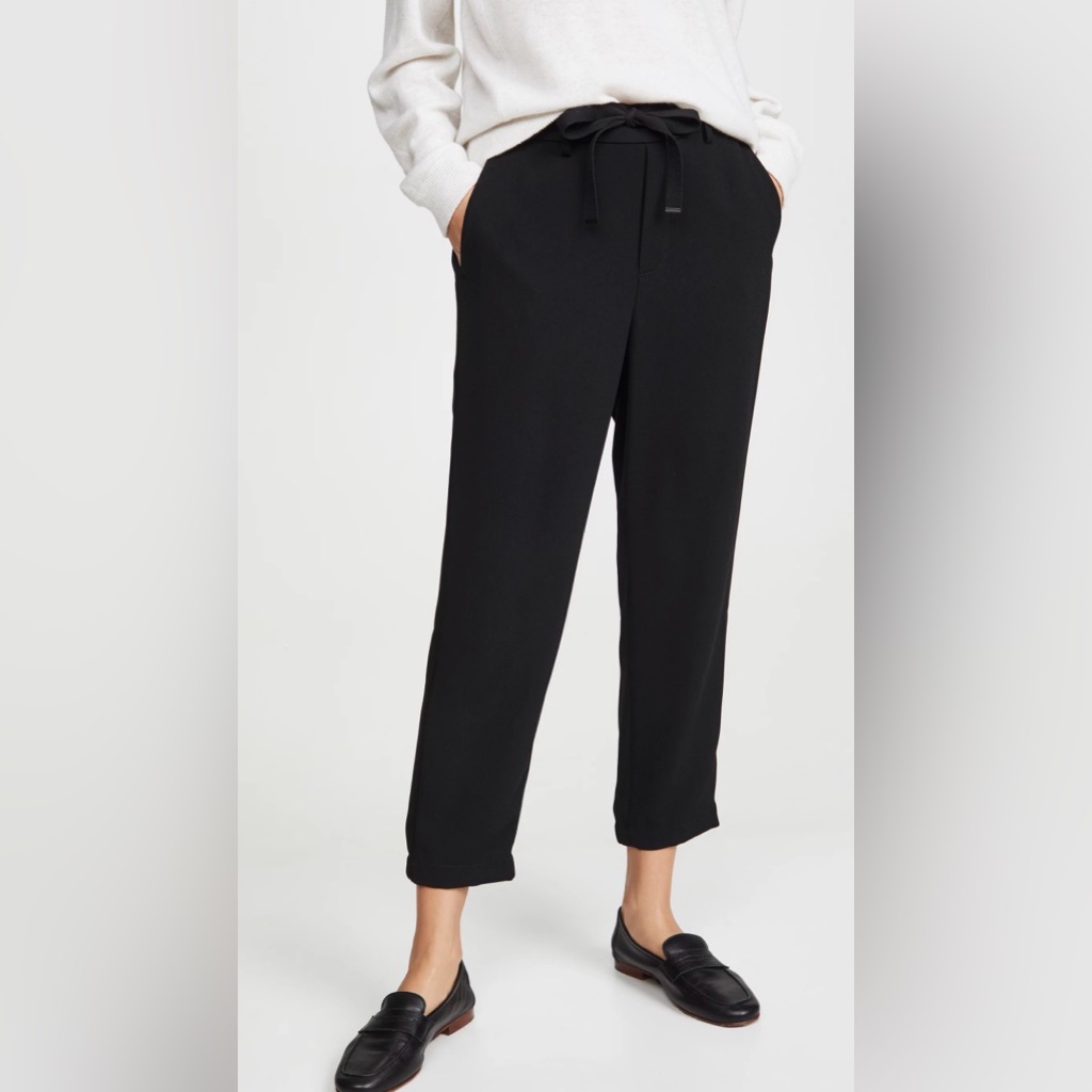 Vince Black Cropped Pull Up Drawstring Trousers Women Size L